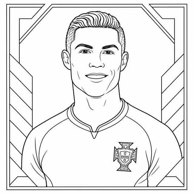 Desenho de Cristiano Ronaldo - Retrato com Uniforme de Portugal Copa do Mundo para colorir