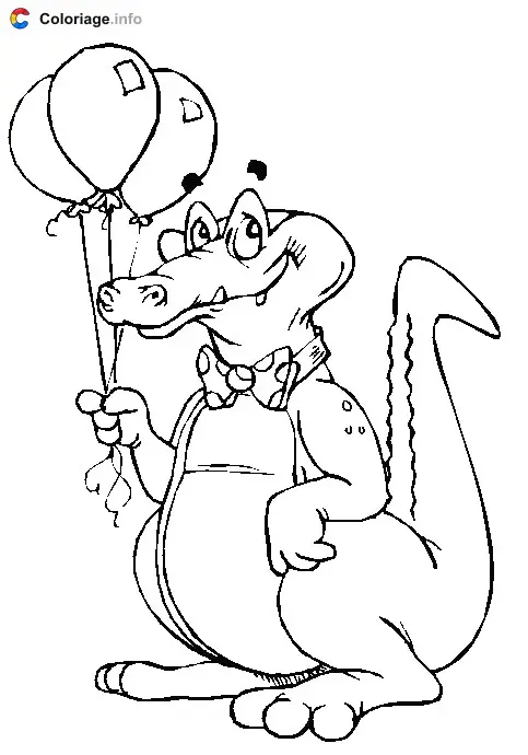 Crocodile with Balloons coloring page to print