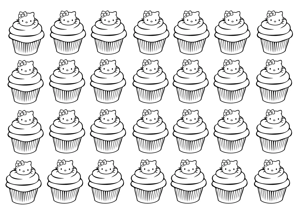 Coloriage Cupcakes Hello Kitty Complexe - Hello kitty à imprimer