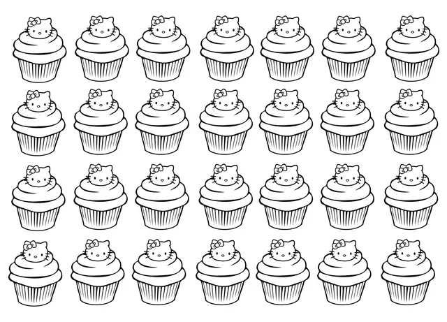 Coloriage Cupcakes Hello Kitty Complexe - Hello kitty à imprimer