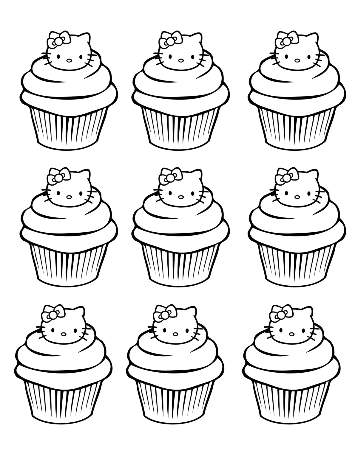 Coloriage Cupcakes Hello Kitty Simple - Hello kitty à imprimer