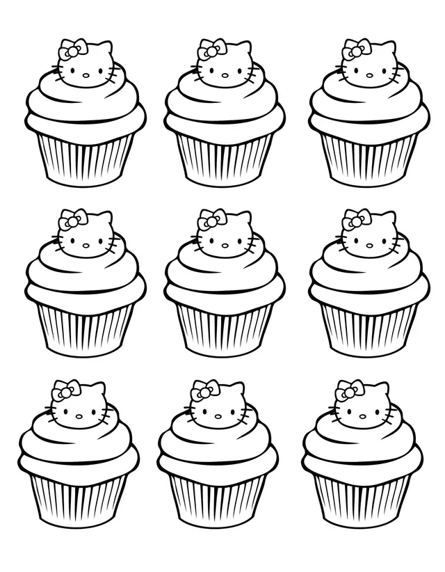 Coloriage Cupcakes Hello Kitty Simple - Hello kitty à imprimer