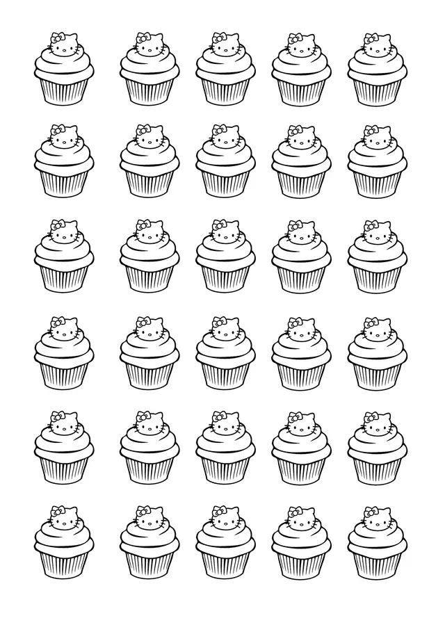 Coloriage Cupcakes Hello Kitty - Hello kitty à imprimer