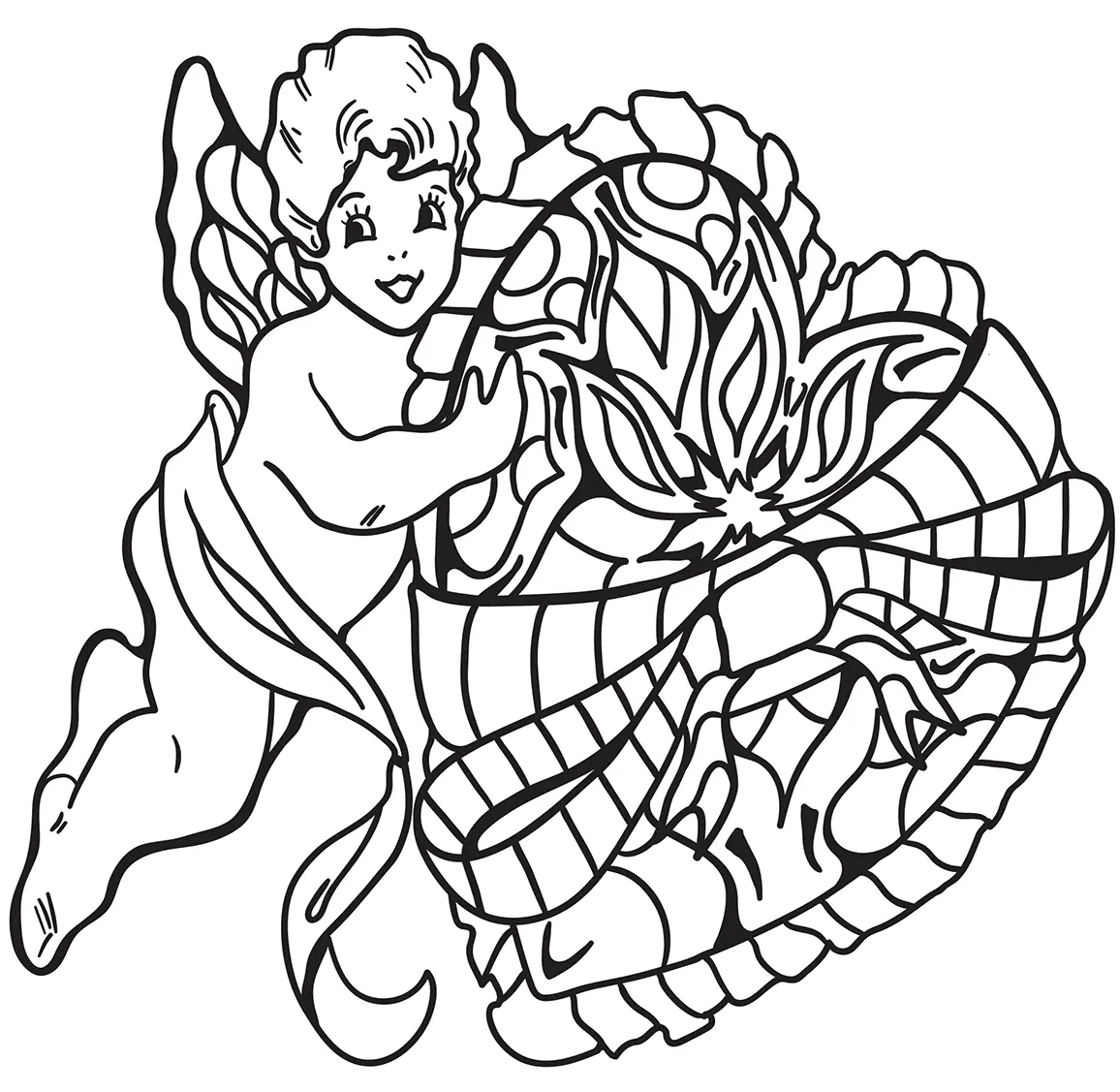 Coloriage Cupidon Avec Cœur St Valentin - Saint-Valentin à imprimer