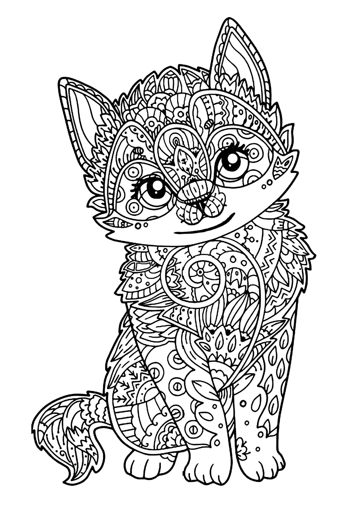 Coloriage Chat mignon - Zentangle relaxant - Adulte à imprimer