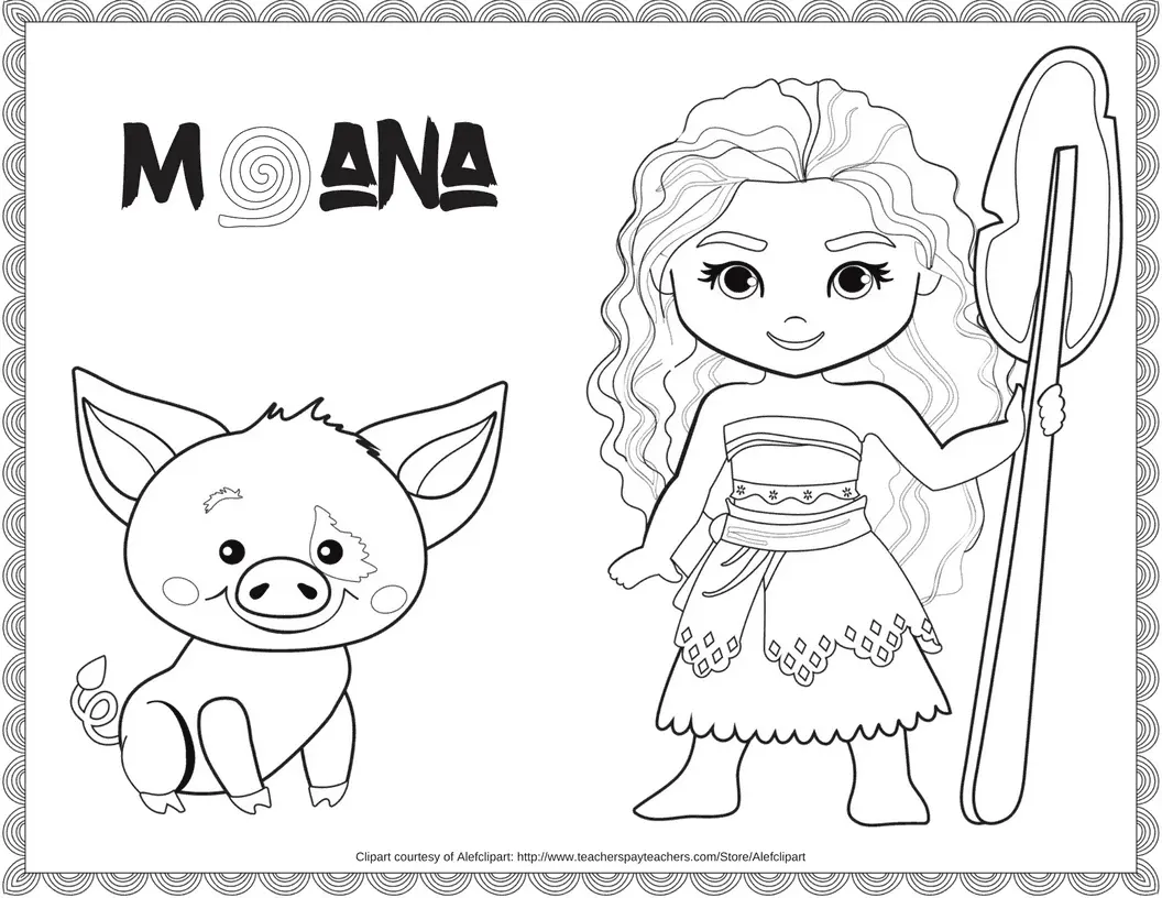 Ausmalbild Vaiana und Pua als süße Tsum Tsum zum Ausdrucken