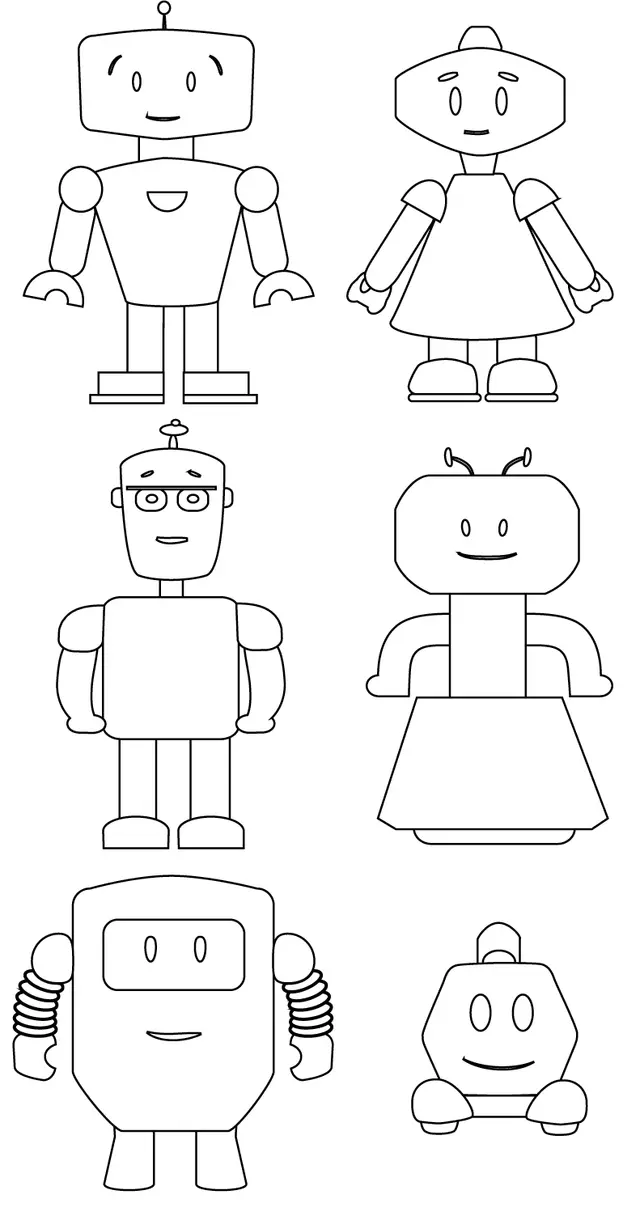 Coloriage Mignons Robots en Famille - Robot à imprimer
