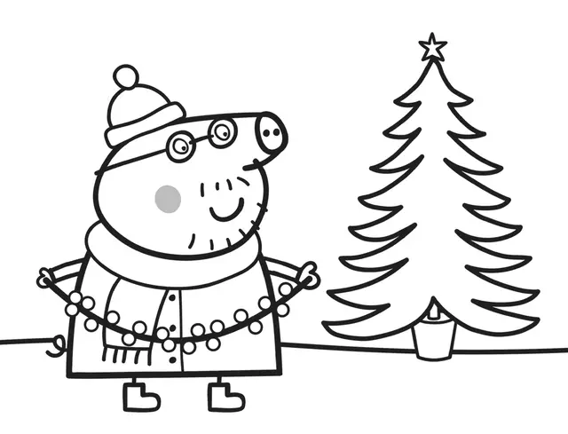 Coloriage Daddy Pig Decore Le Sapin De Noël - Peppa pig à imprimer