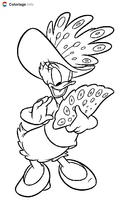 Daisy Duck with a Hat and Fan coloring page to print