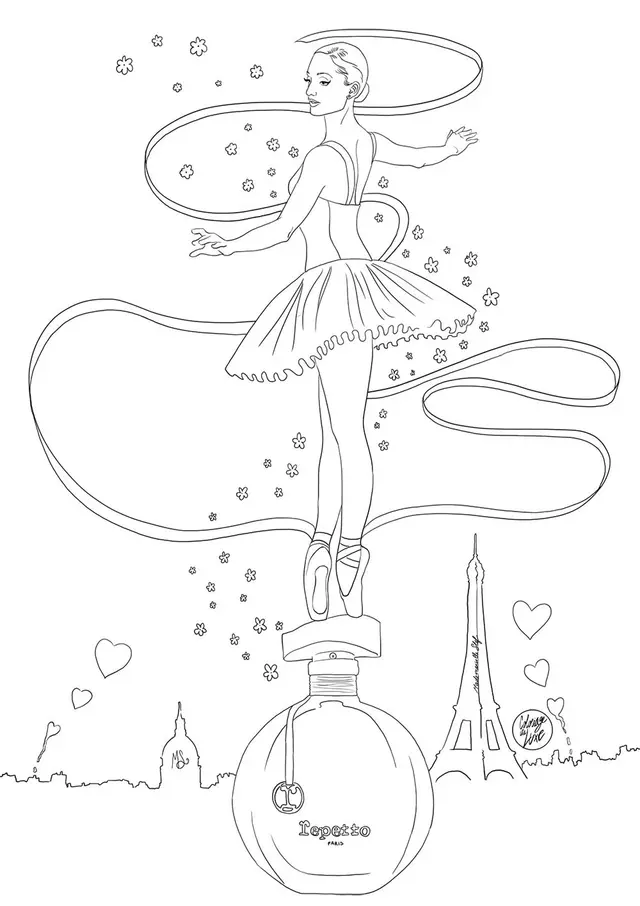 Coloriage Danseuse Paris Tour Eiffel - Danseuse à imprimer