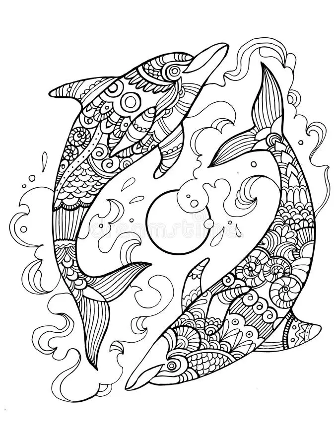 Adult Relaxation Dolphin Mandala coloring page to print