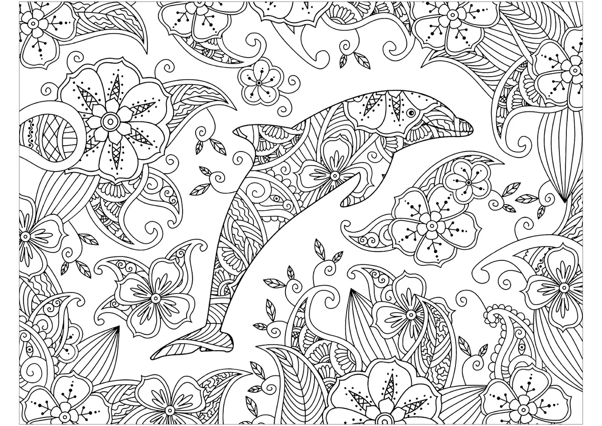 Zen Dolphin Mandala for Adults coloring page to print