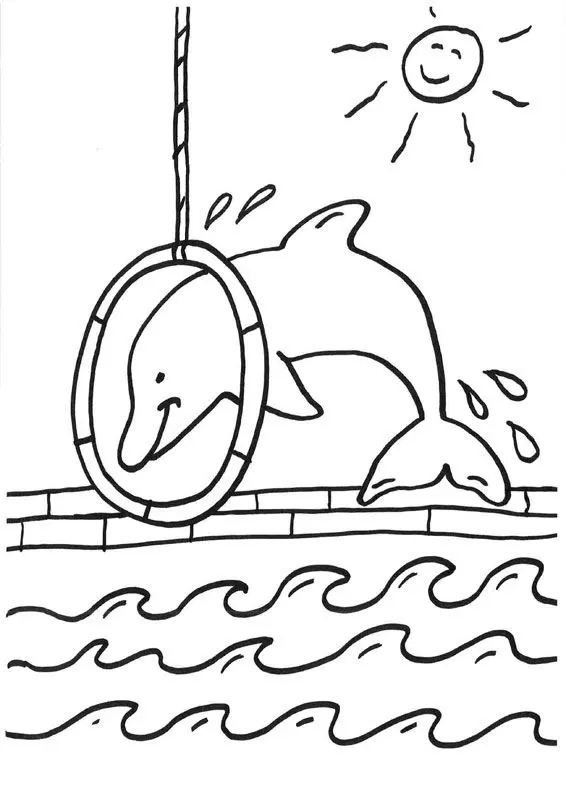 Dolphin Jumping Through a Hoop coloring page to print