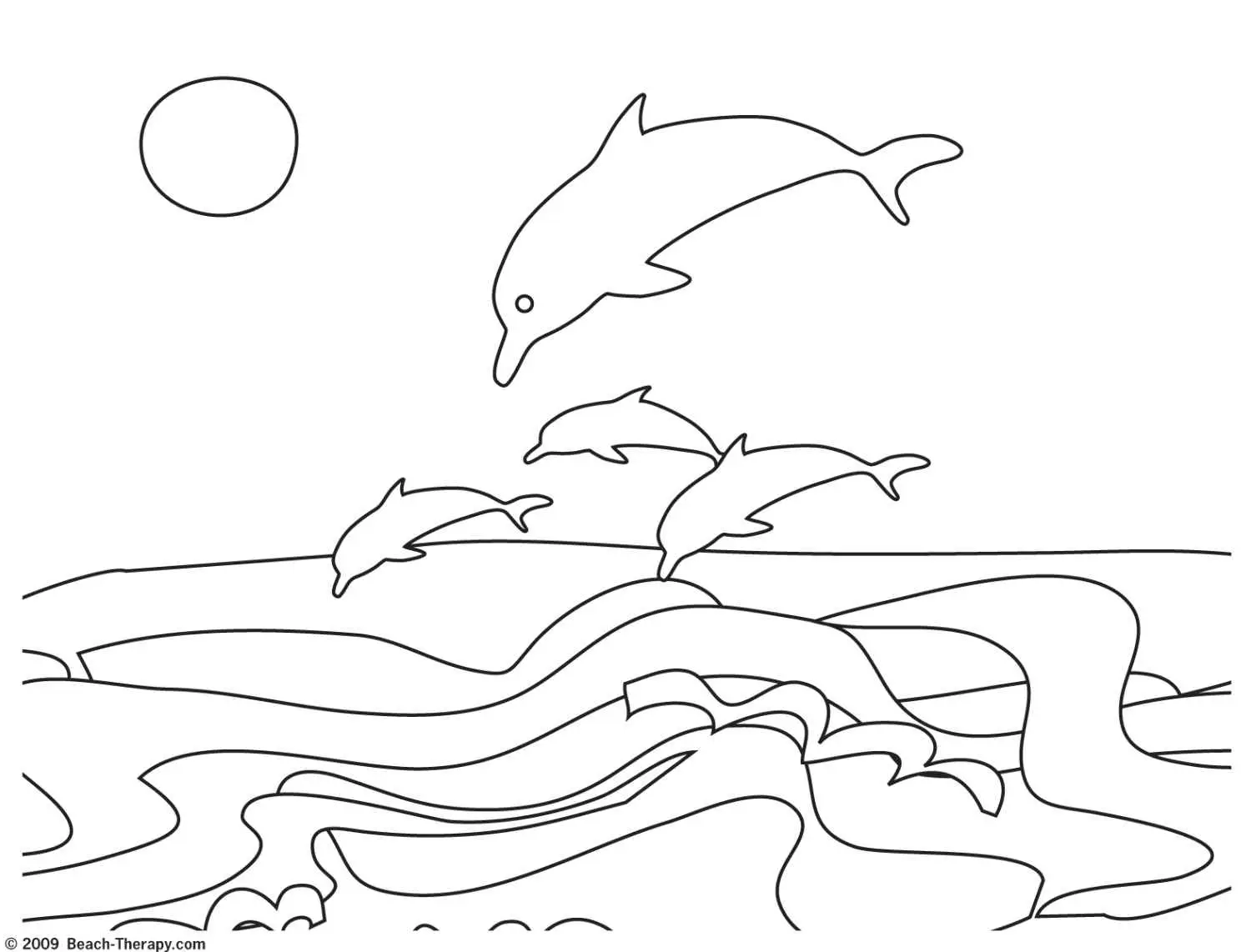 Coloriage Dauphins joueurs sautant dans l'océan - Facile à imprimer