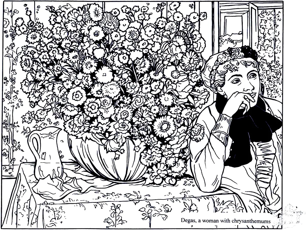 Coloriage Degas Femme Avec Chrysanthemes - Art à imprimer
