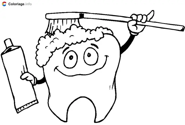 Coloriage Dent dentifrice et brosse à dent - Dents à imprimer