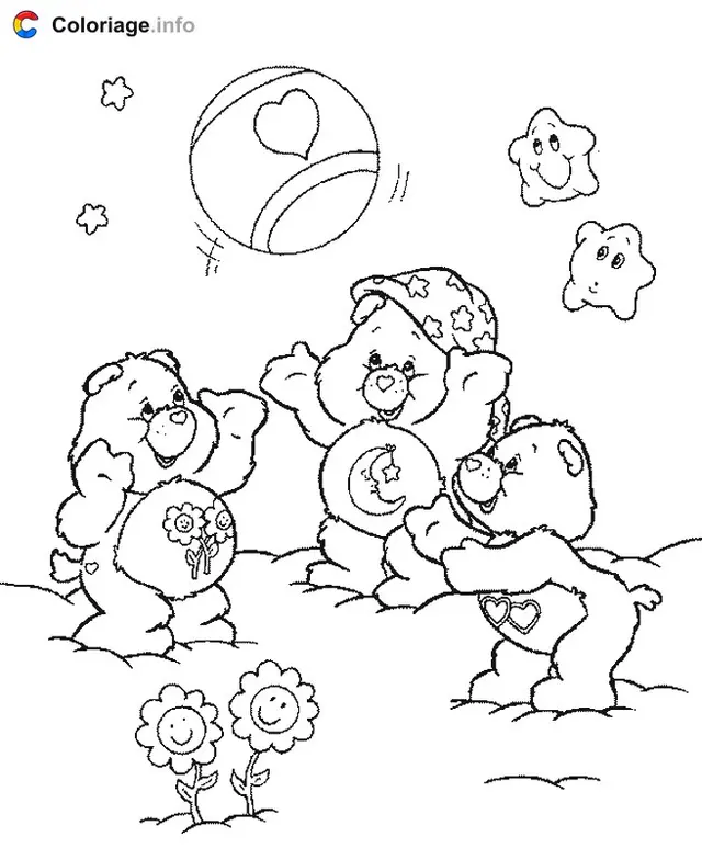 Coloriage Des Bisounours jouent avec un ballon - Bisounours à imprimer