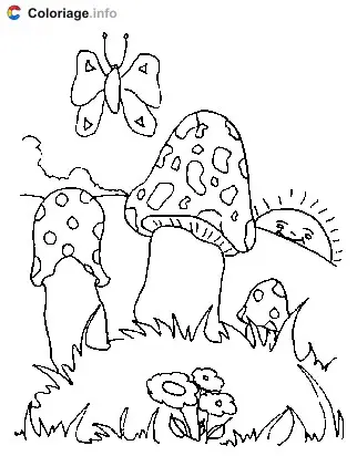 Des champignons au lever du jour coloring page to print