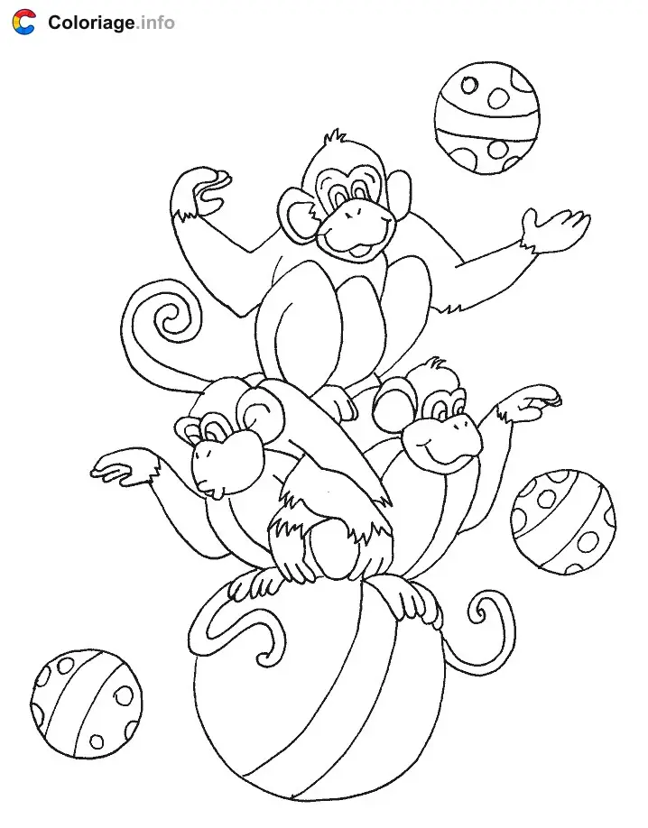 Monkeys on Balloons coloring page to print