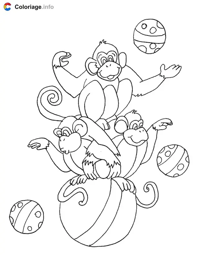 Coloriage Des singes sur des ballons - Singe à imprimer