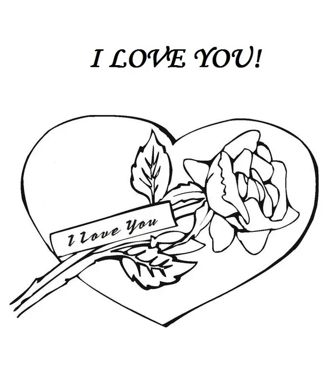 Coloriage Rose avec déclaration d'amour - Amour à imprimer