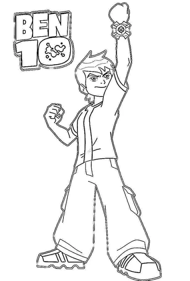 Coloriage Ben 10 en combat contre créature extraterrestre - Garçon à imprimer