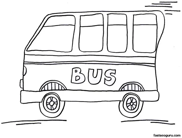 Coloriage Bus scolaire jaune en route - Enfants à imprimer