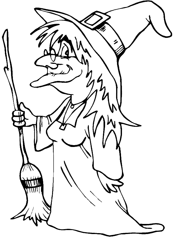 Coloriage Dessin D'Une Vieille Sorcière - Sorcière à imprimer