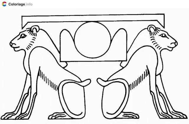 Coloriage Dessin de deux lions - Égypte à imprimer