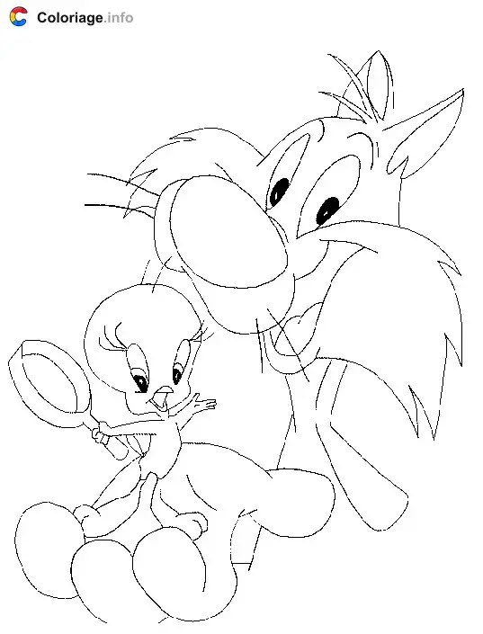 Tweety and Sylvester coloring page to print