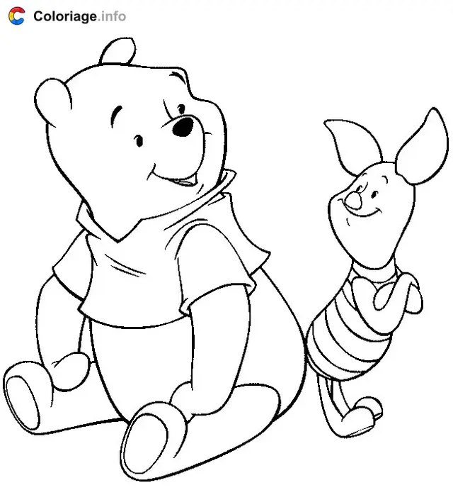Coloriage Dessin de Winnie et Porcinet - Winnie l'Ourson à imprimer