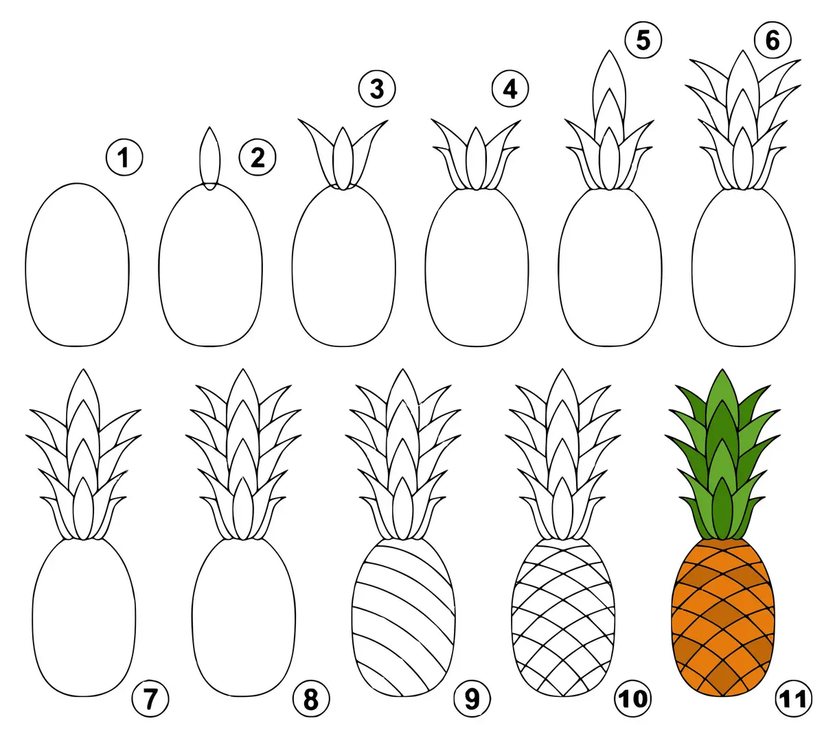 Kleurplaat Makkelijke tekening van een ananas om te printen
