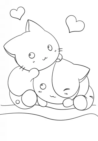 Coloriage Chatons kawaii adorables - Dessin à imprimer