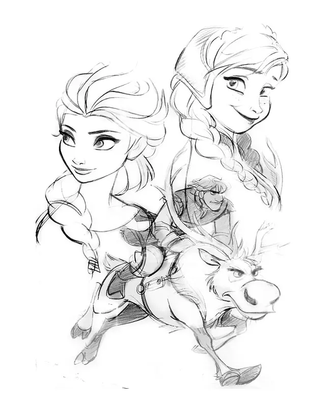 Coloriage Dessin La Reine Des Neiges Disney Trio - La Reine des neiges à imprimer