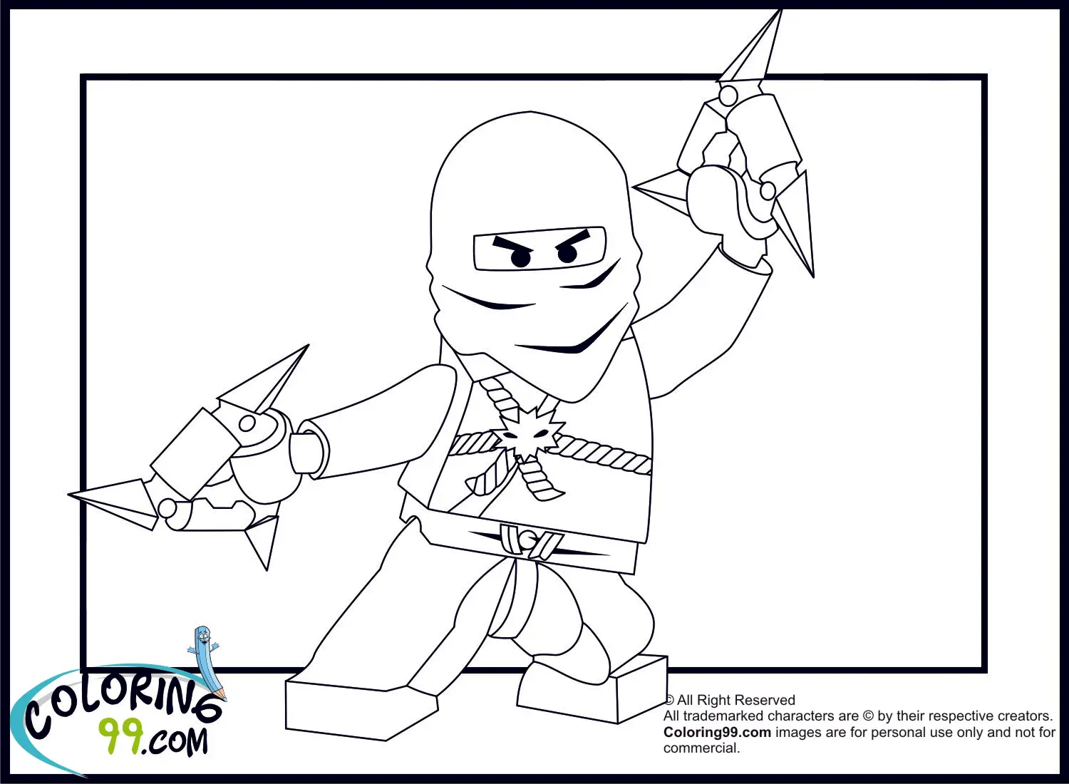 Coloriage Figurine Lego souriante avec accessoires - Lego à imprimer
