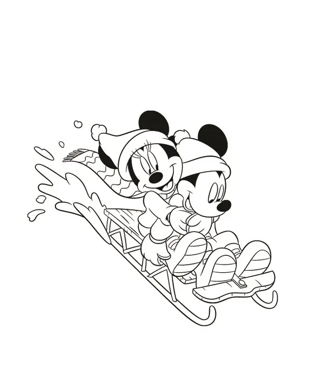 Coloriage Dessin Mickey Minie Glisse Sur La Neige - Mickey à imprimer
