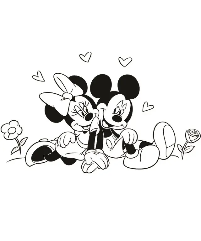 Coloriage Dessin Mickey Minie Très En Amour - Mickey à imprimer