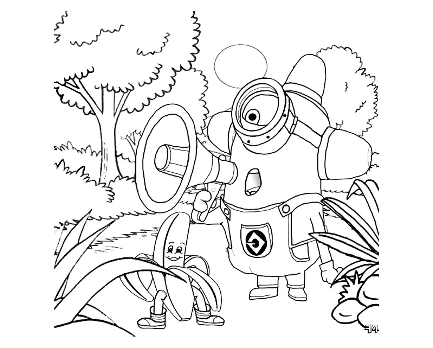 Coloriage Dessin Minion Dans La Forêt - Minions à imprimer