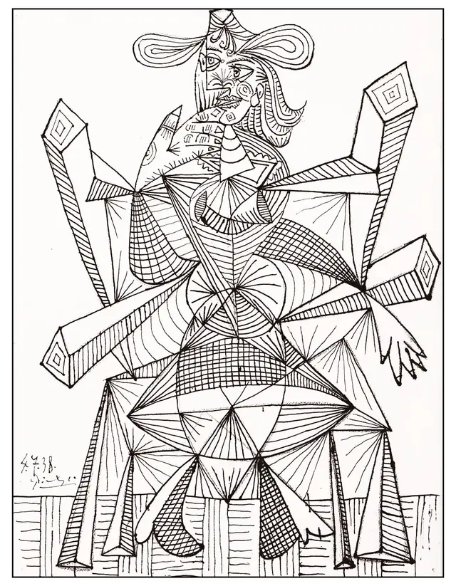 Coloriage Composition cubiste en noir et blanc - Art à imprimer
