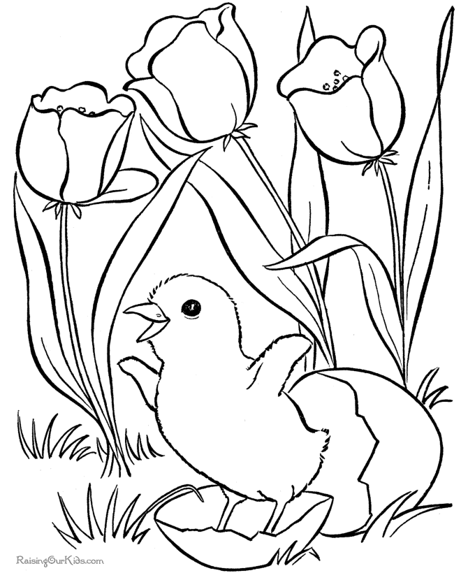 Coloriage Lapin de Pâques caché dans un jardin fleuri - Pâques à imprimer