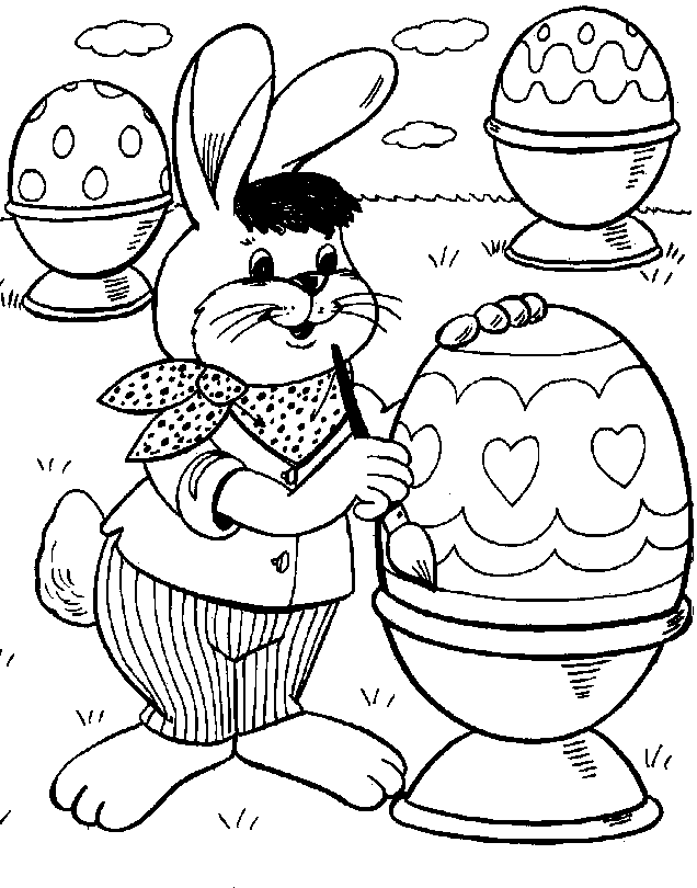 Coloriage Lapin de Pâques avec œuf décoré - Pâques à imprimer