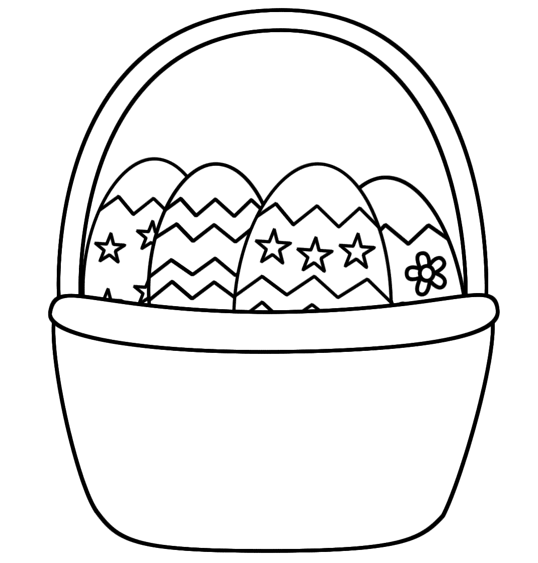 Coloriage Poussin dans un panier de Pâques - Pâques à imprimer