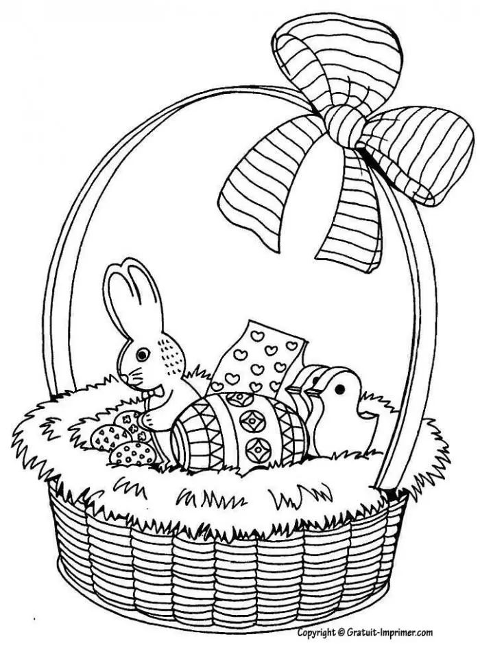Coloriage Lapin de Pâques avec œuf fleuri - Pâques à imprimer