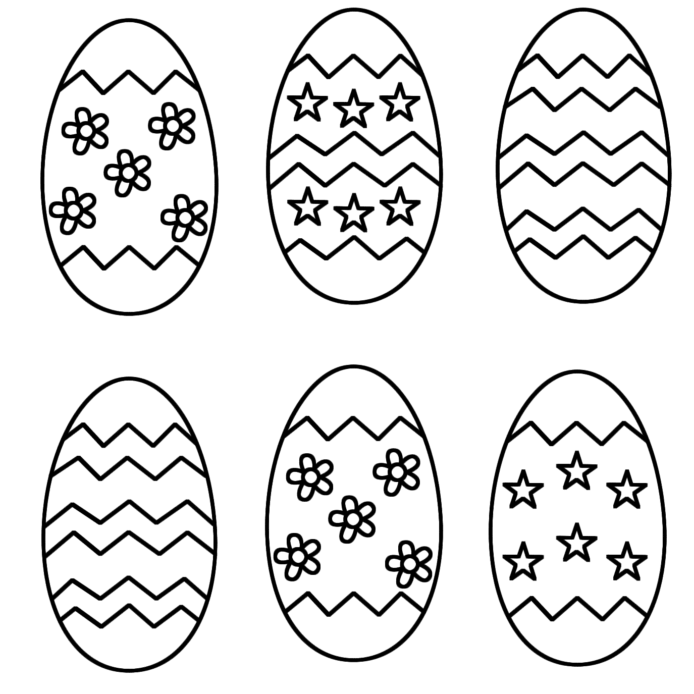 Coloriage Six œufs de Pâques décorés - Pâques à imprimer