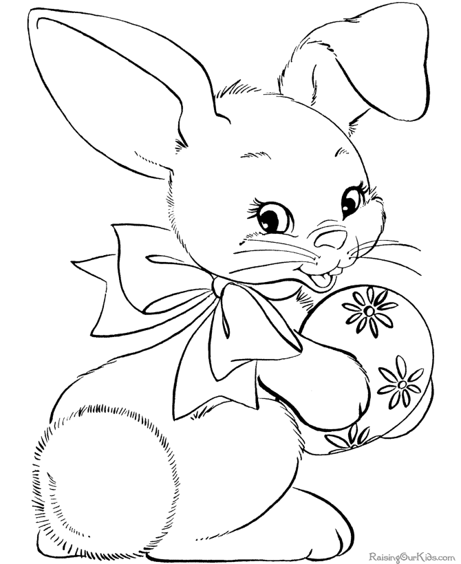 Coloriage Lapin de Pâques avec œufs décorés - Pâques à imprimer