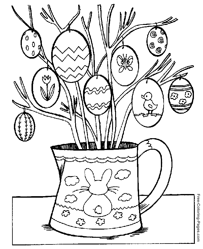Coloriage Lapin de Pâques avec œufs décorés - Pâques à imprimer