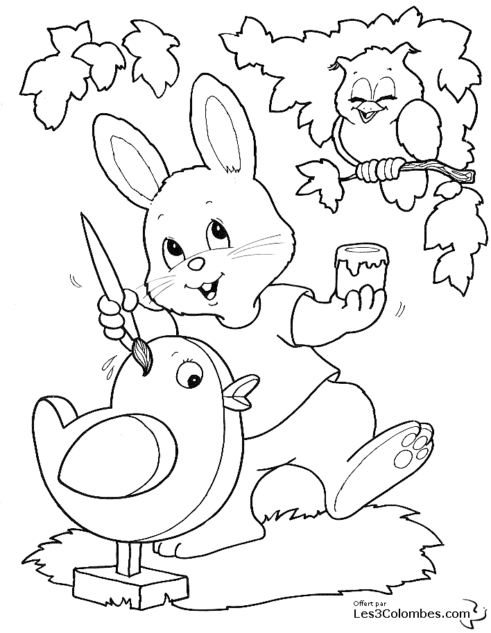 Coloriage Lapin de Pâques avec œuf décoré - Pâques à imprimer