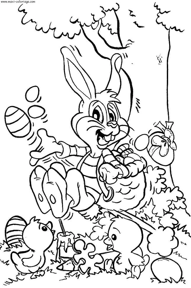 Coloriage Poule de Pâques entourée d'œufs - Pâques à imprimer