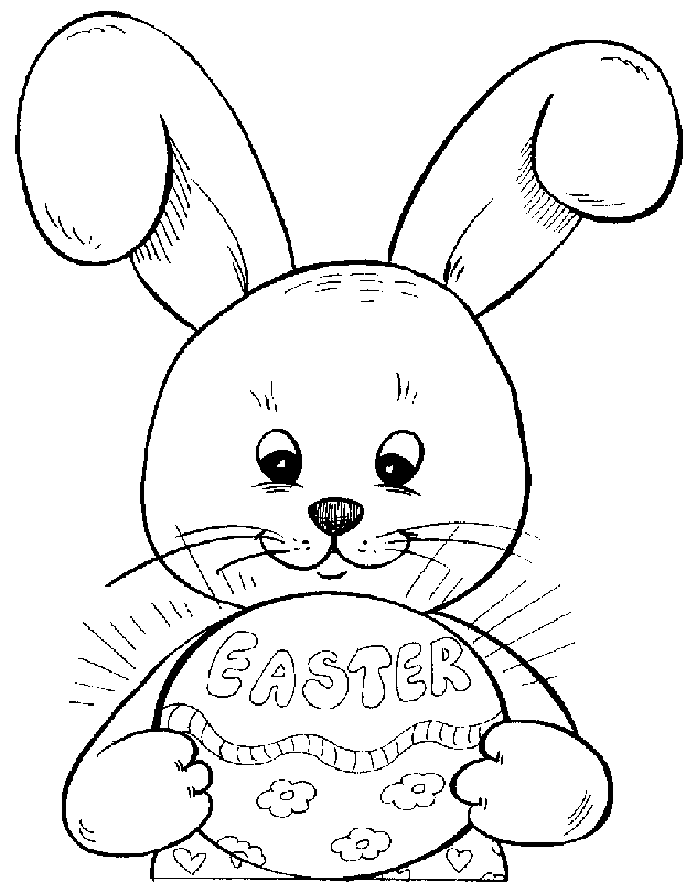 Coloriage Lapin de Pâques avec œuf décoré - Pâques à imprimer