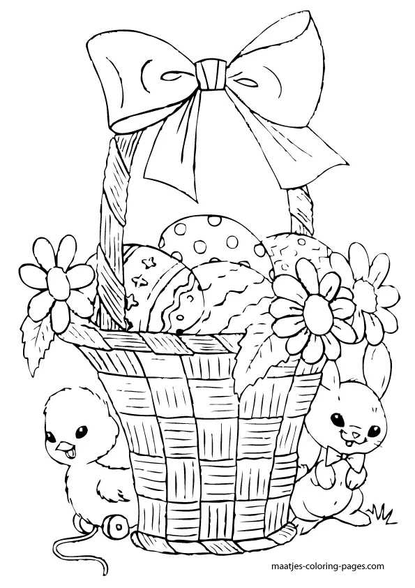 Coloriage Poussins et œufs de Pâques colorés - Pâques à imprimer